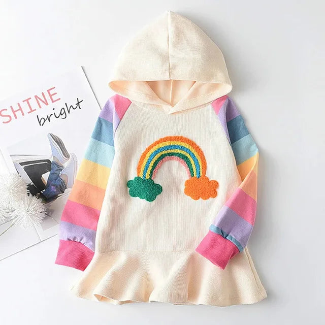 robe enfant arc en ciel manches multicolores capuche fille