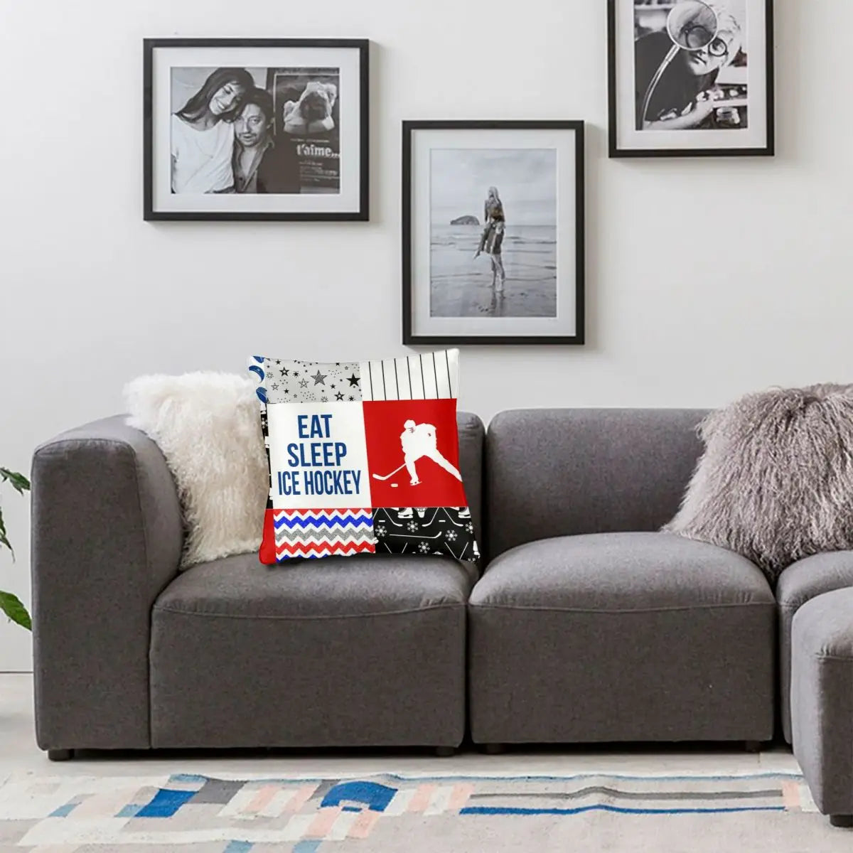 Housse de coussin Eat Sleep Ice Hockey