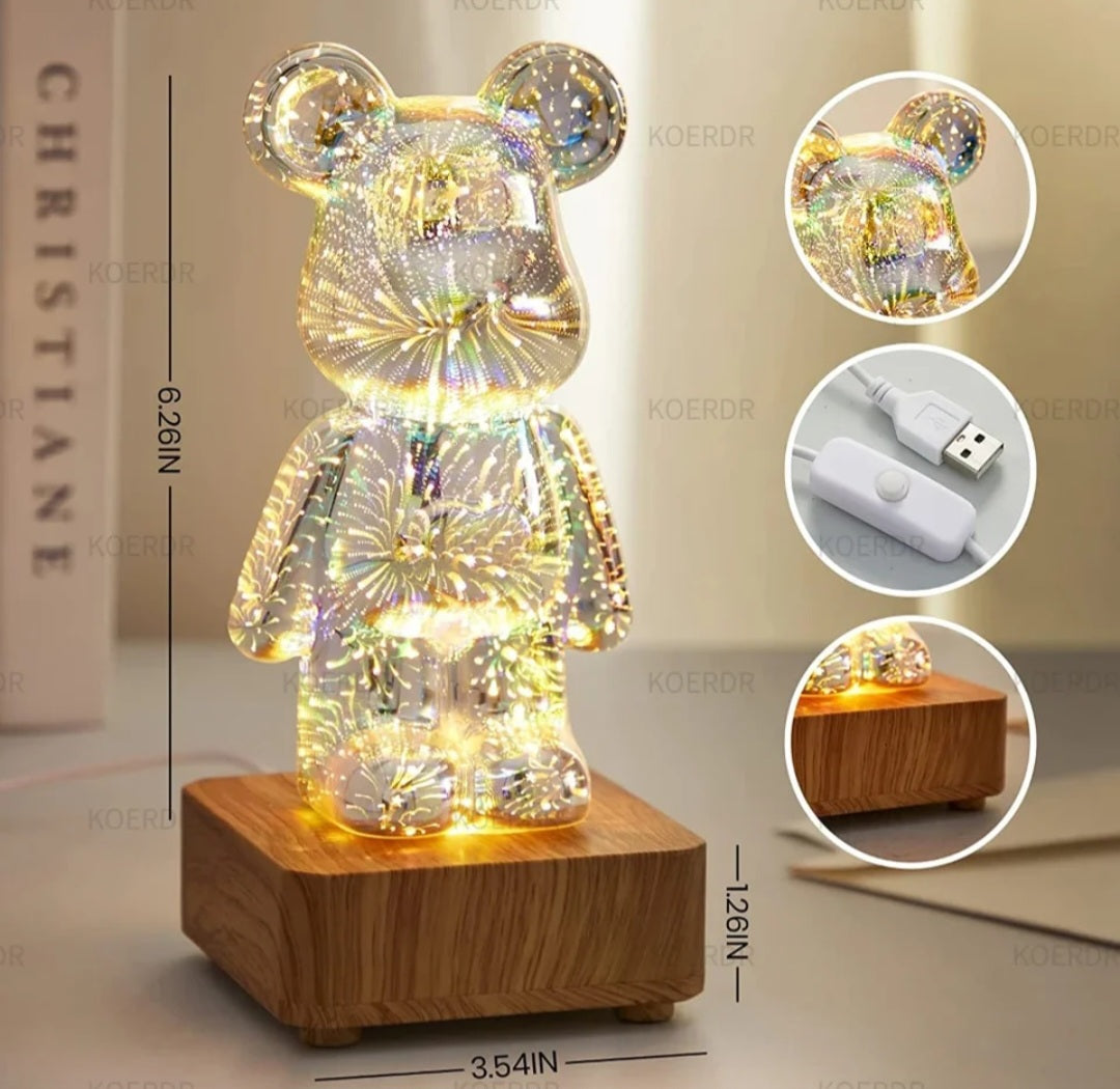 Lámpara USB de oso con fuegos artificiales 3D