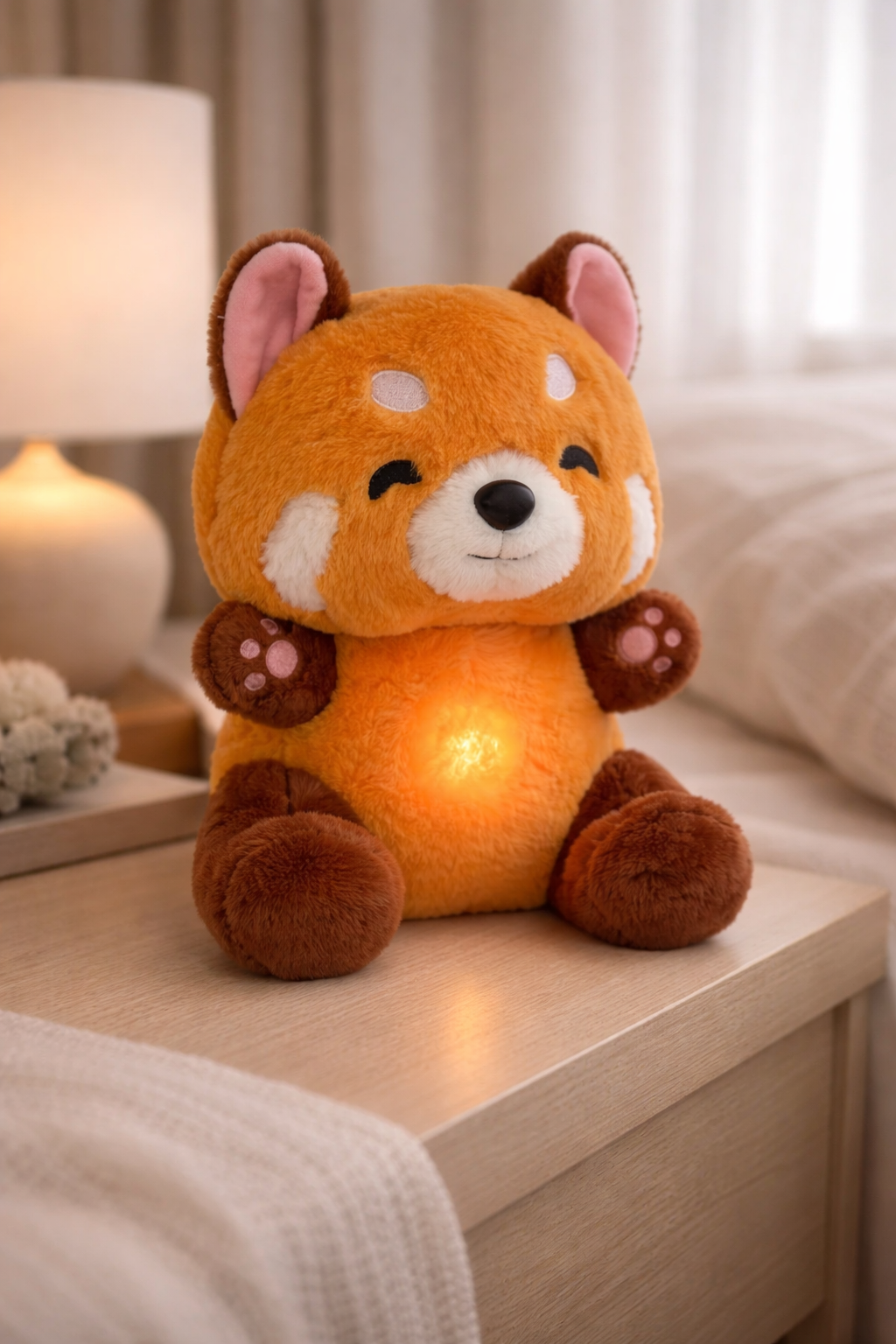 Peluche respirante lumineuse panda roux avec lumière chaude au ventre