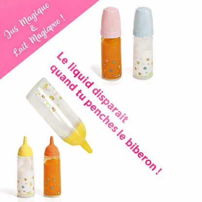 Biberons Magiques pour Poupée – Ensemble de 2 Biberons Reborn avec Lait et Jus Magique