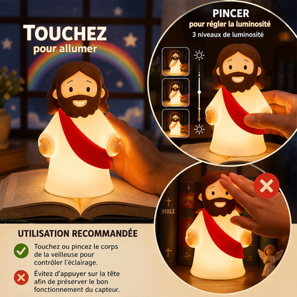 Veilleuse LED Jésus Rechargeable USB – 3 Niveaux de Luminosité