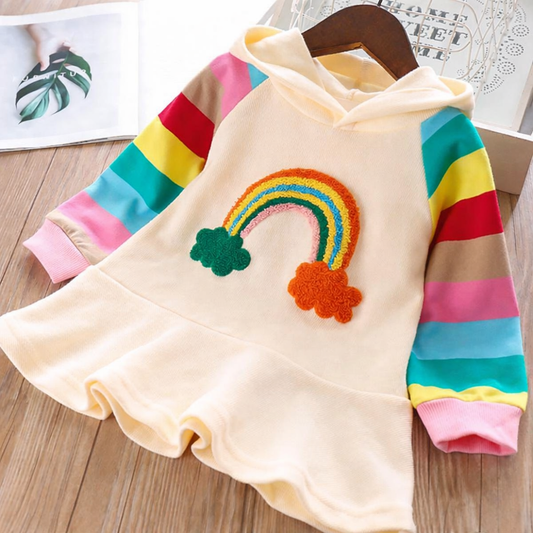 robe enfant arc en ciel manches multicolores capuche fille