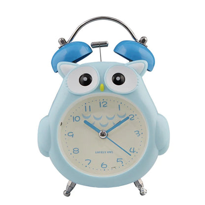 Réveil enfant hibou bleu analogique avec design mignon, horloge décorative pour chambre.