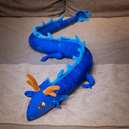 Peluche dragon géante XXL de 220 cm en tissu ultra doux, idéale comme coussin de corps, décoration de chambre ou cadeau pour les amateurs de dragons.