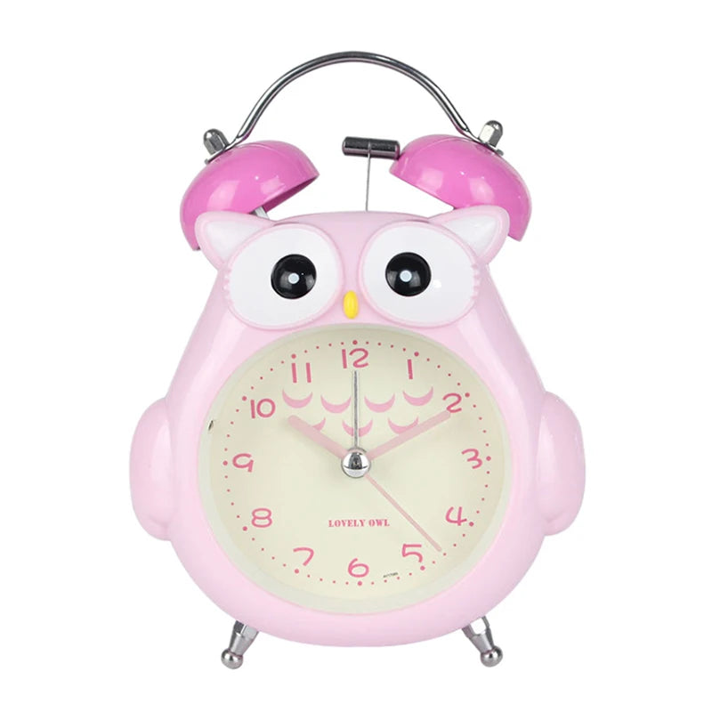 Réveil enfant hibou bleu analogique avec design mignon, horloge décorative pour chambre.