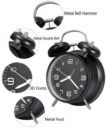 reveil vintage double cloche horloge classique retro eclairage silencieux