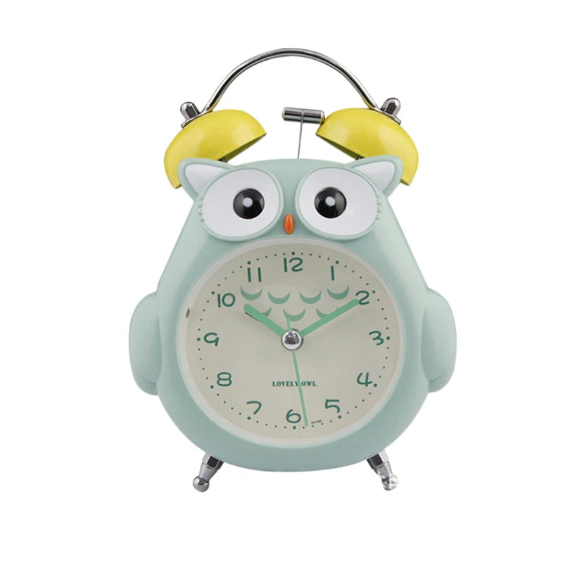 Réveil enfant hibou bleu analogique avec design mignon, horloge décorative pour chambre.