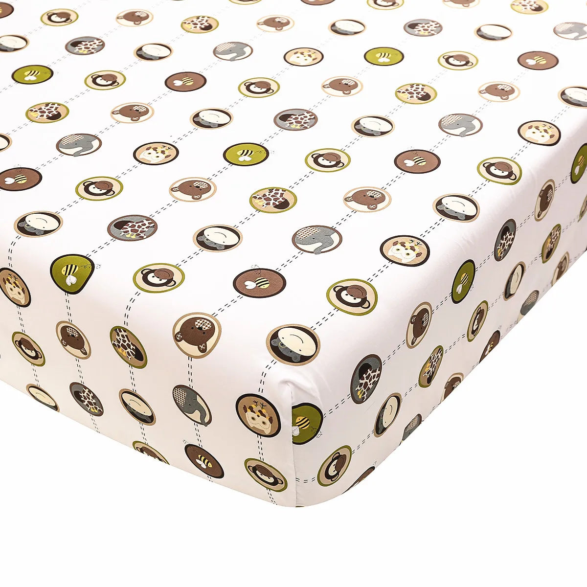 Ensemble de literie jungle brodée pour bébé avec animaux safari comprenant une douillette, un drap contour et une jupe de lit pour bassinette.
