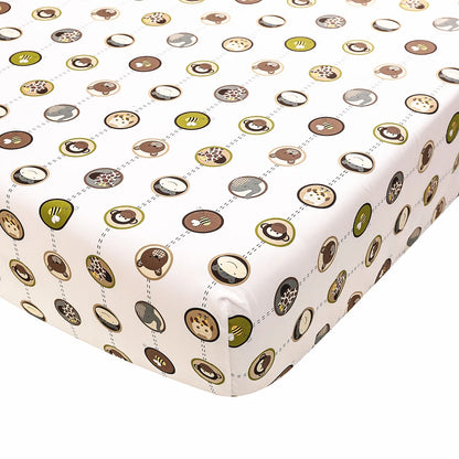 Ensemble de literie jungle brodée pour bébé avec animaux safari comprenant une douillette, un drap contour et une jupe de lit pour bassinette.