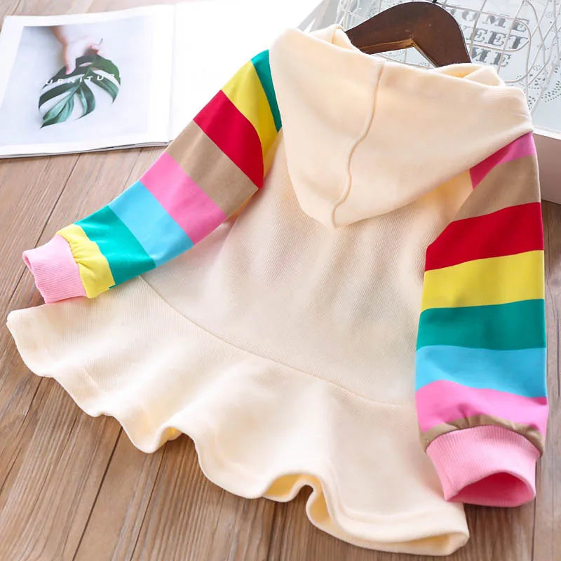 robe enfant arc en ciel manches multicolores capuche fille