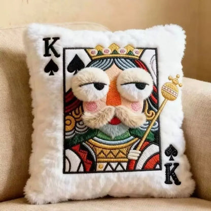 Coussin décoratif cartes à jouer – Modèle brodé doux style vintage pour salon