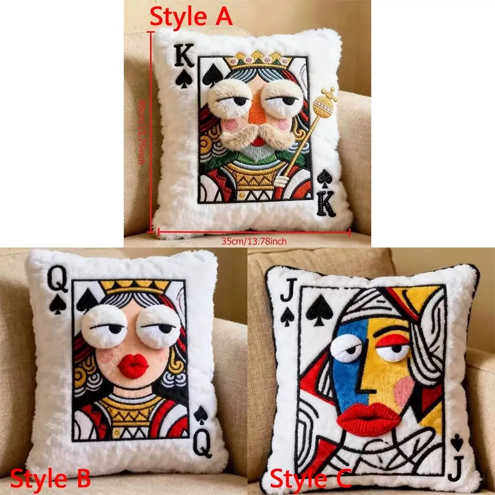 Coussin décoratif cartes à jouer – Modèle brodé doux style vintage pour salon