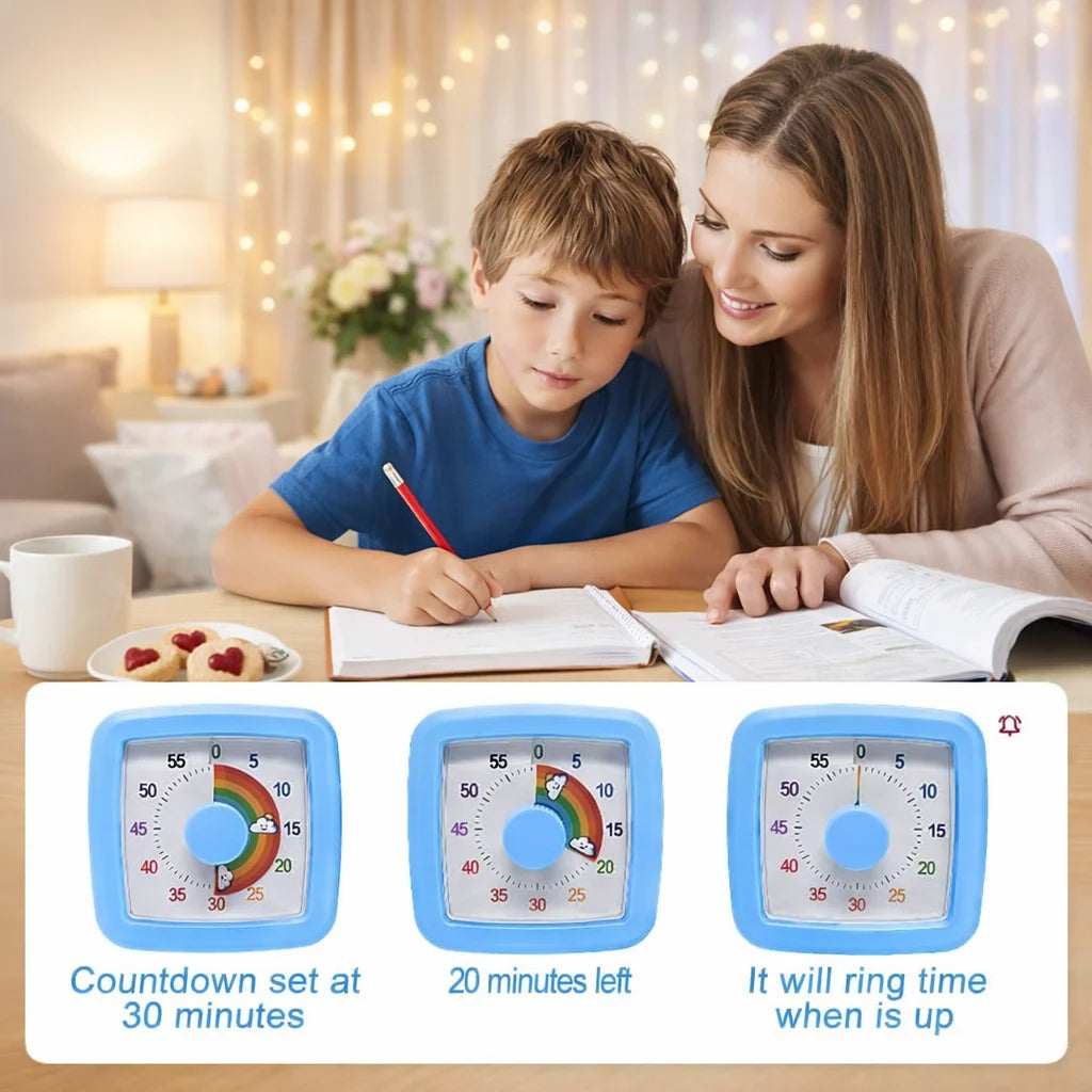 Minuteur Visuel Enfant 60 Minutes – Horloge Éducative Silencieuse avec Compte à Rebours Coloré
