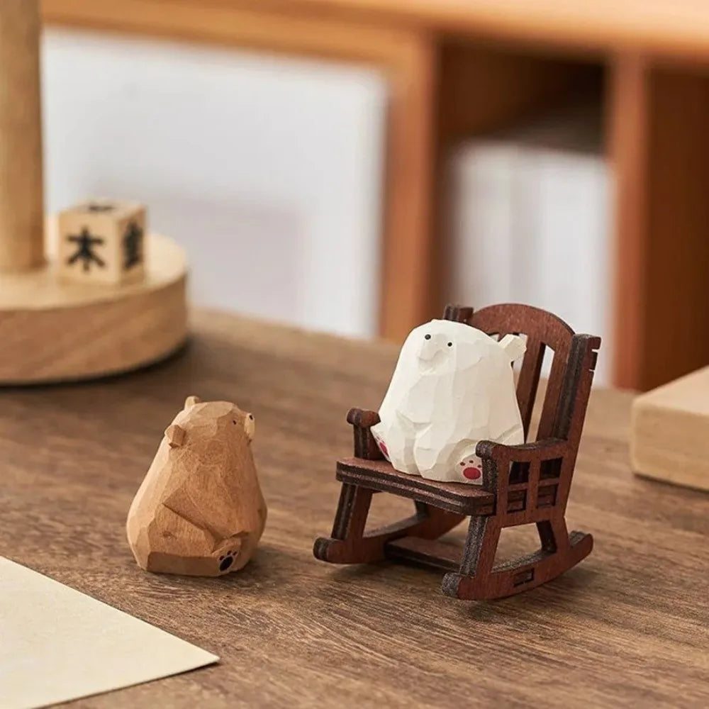 figurine ours bois miniature décoration table