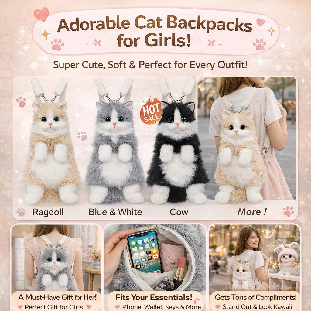 Sac à Dos Chat en Peluche – Sac Animal Doux et Original
