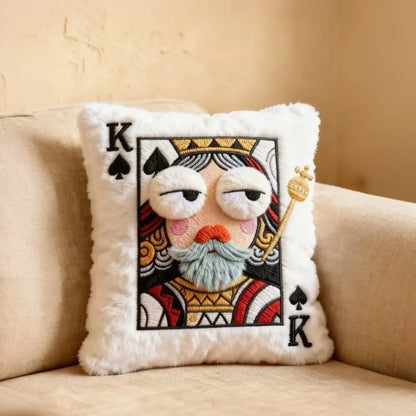Coussin décoratif cartes à jouer – Modèle brodé doux style vintage pour salon