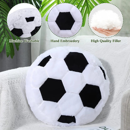 Coussin ballon de soccer en peluche noir et blanc, coussin décoratif doux pour chambre.