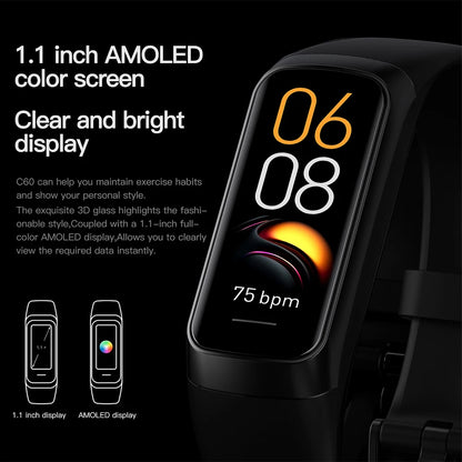 Montre Intelligente Fitness C60 – Bracelet Connecté Étanche 3ATM