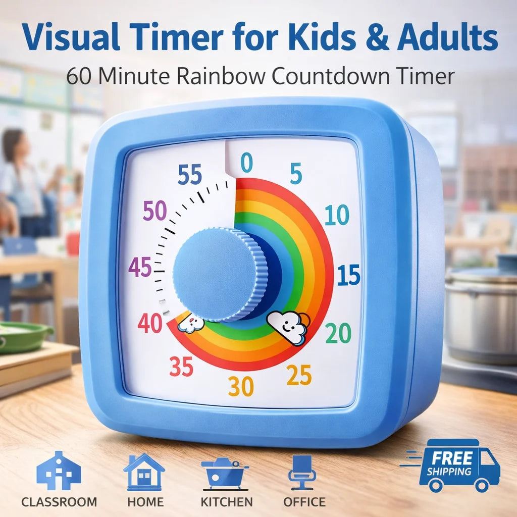 Minuteur Visuel Enfant 60 Minutes – Horloge Éducative Silencieuse avec Compte à Rebours Coloré