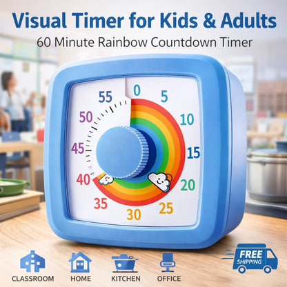 Minuteur Visuel Enfant 60 Minutes – Horloge Éducative Silencieuse avec Compte à Rebours Coloré