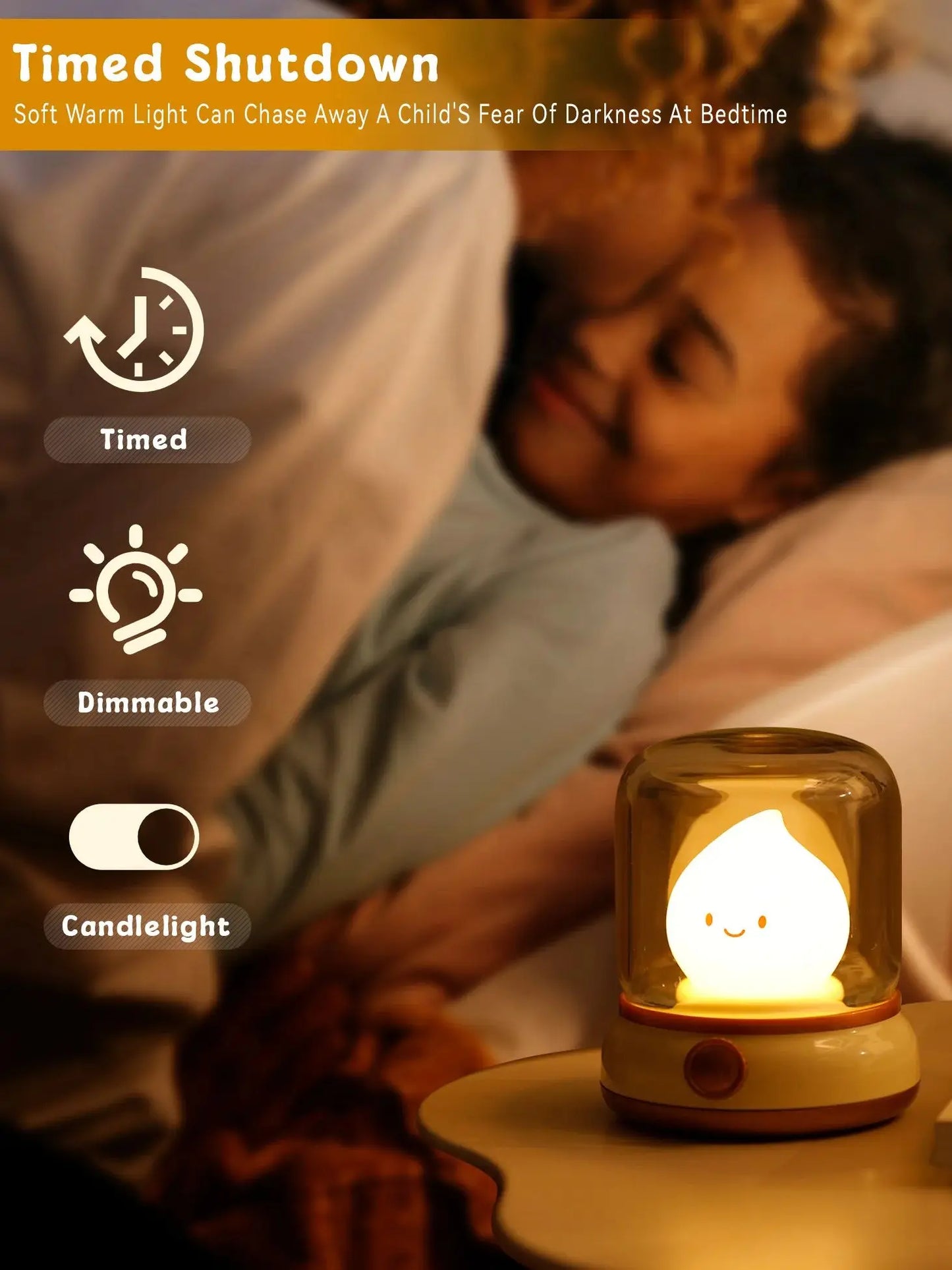 Veilleuse Bougie LED Sans Flamme – Lampe de Nuit Apaisante avec Bruit Blanc et Intensité Réglable