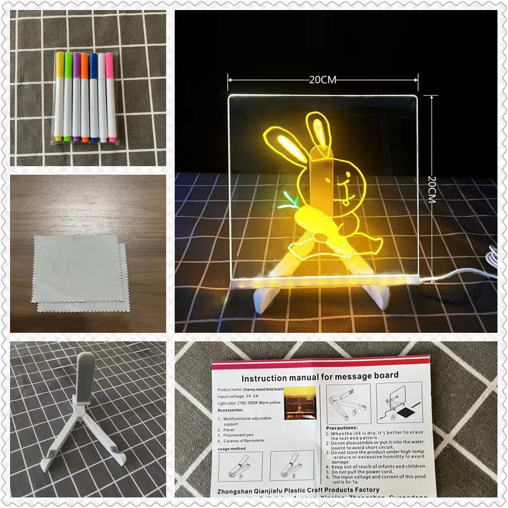 Tableau LED Effaçable pour Enfants – Planche à Dessin Lumineuse avec Stylos Colorés