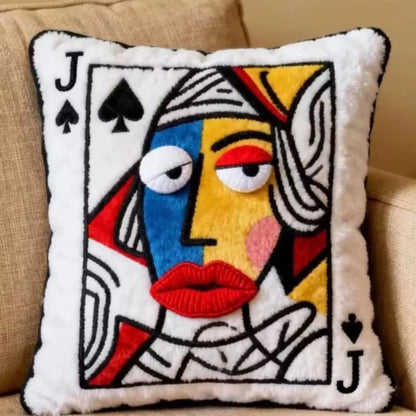 Coussin décoratif cartes à jouer – Modèle brodé doux style vintage pour salon