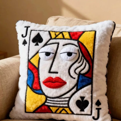 Coussin décoratif cartes à jouer – Modèle brodé doux style vintage pour salon