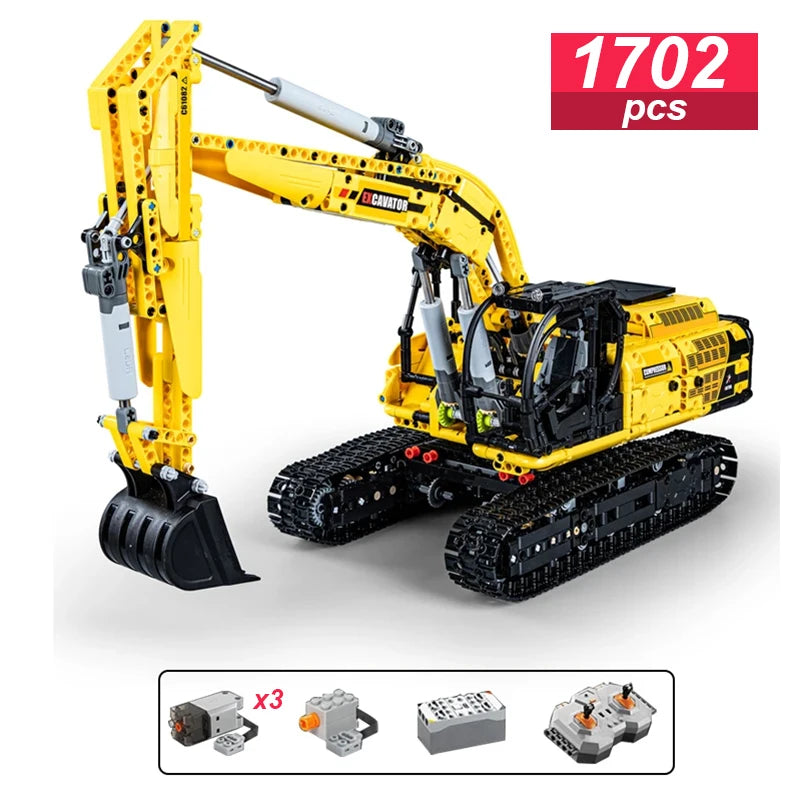 Pelle mécanique Grue Technique 1702Pcs Remote Control Engineering Building Blocks RC Excavator