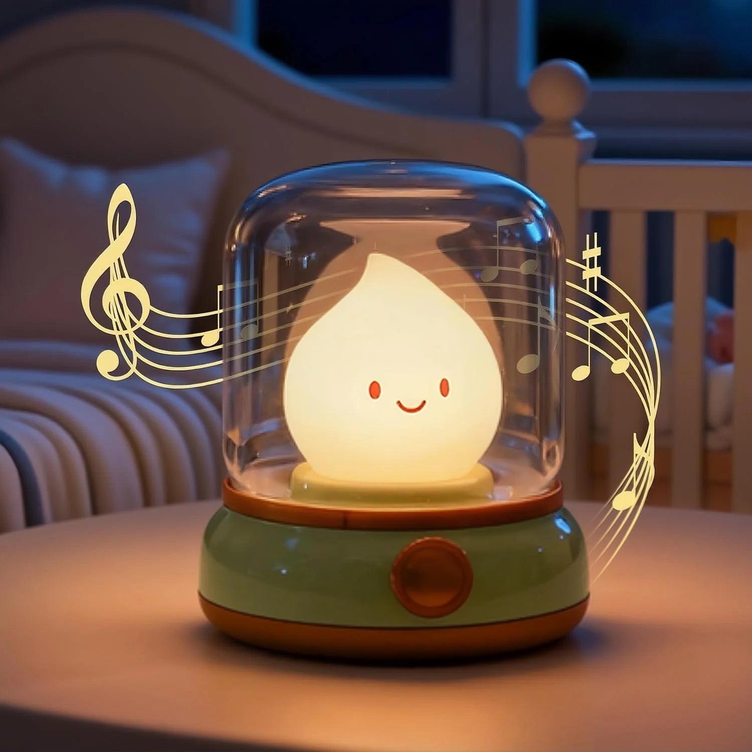Lampe veilleuse LED en forme de bougie sans flamme avec lumière chaude douce sous cloche en verre, idéale pour ambiance relaxante et chambre à coucher