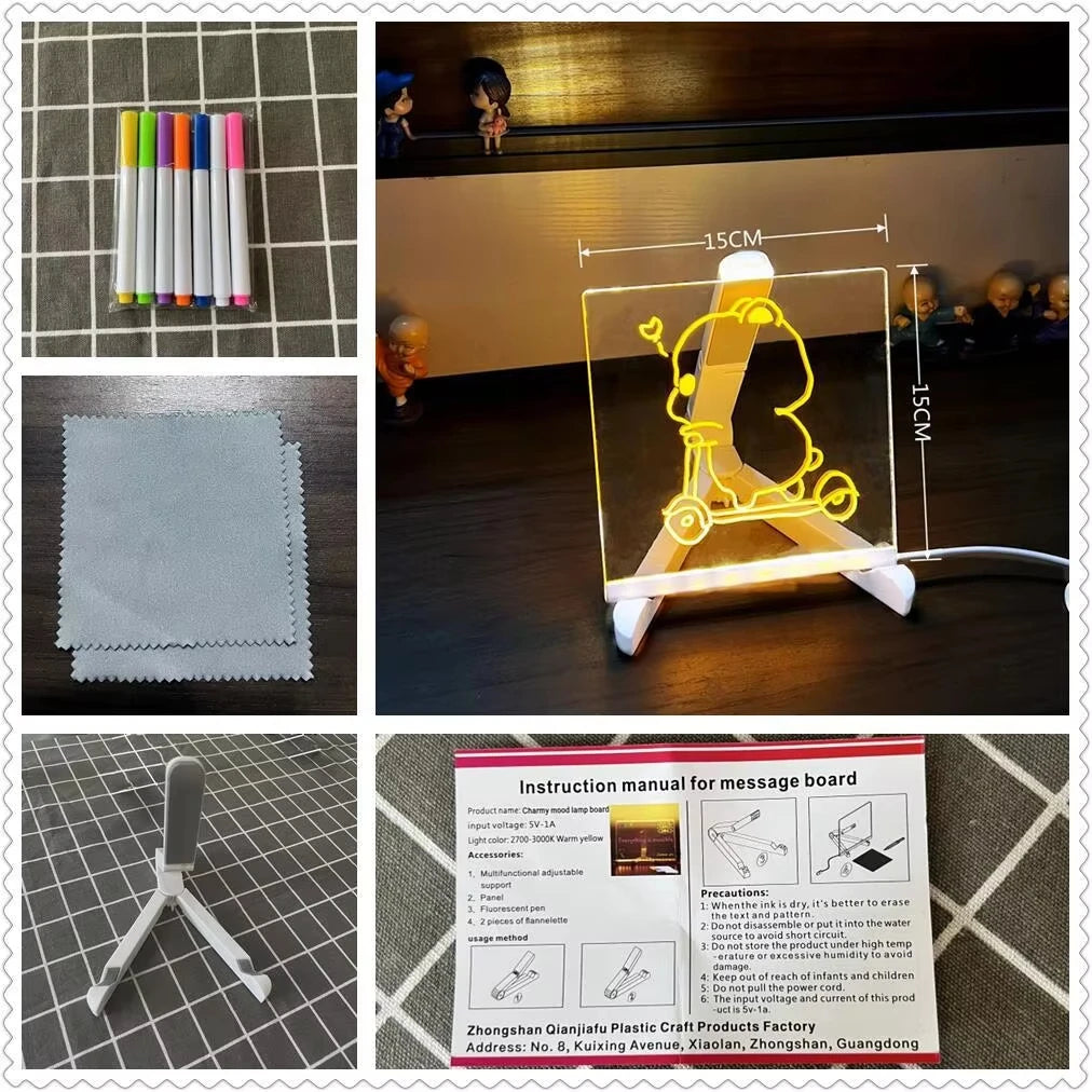 Tableau LED Effaçable pour Enfants – Planche à Dessin Lumineuse avec Stylos Colorés