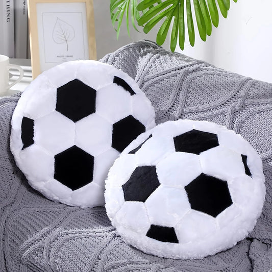 Coussin ballon de soccer en peluche noir et blanc, coussin décoratif doux pour chambre.