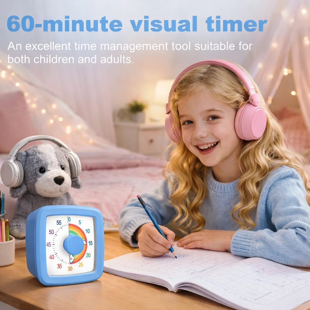 Minuteur Visuel Enfant 60 Minutes – Horloge Éducative Silencieuse avec Compte à Rebours Coloré