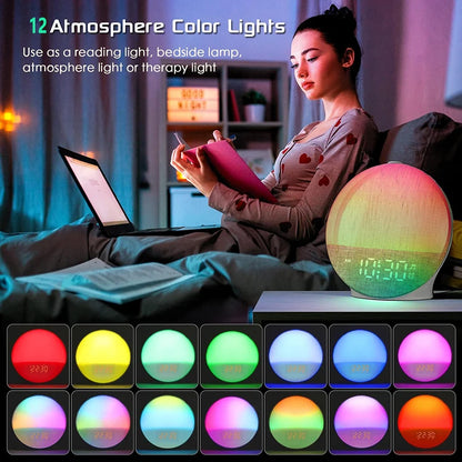 Réveil Lumineux Simulateur d’Aube – Lampe LED Multicolore avec Sons Relaxants