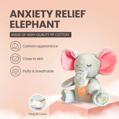 Peluche éléphant respirante pour bébé avec musique apaisante et lumière douce