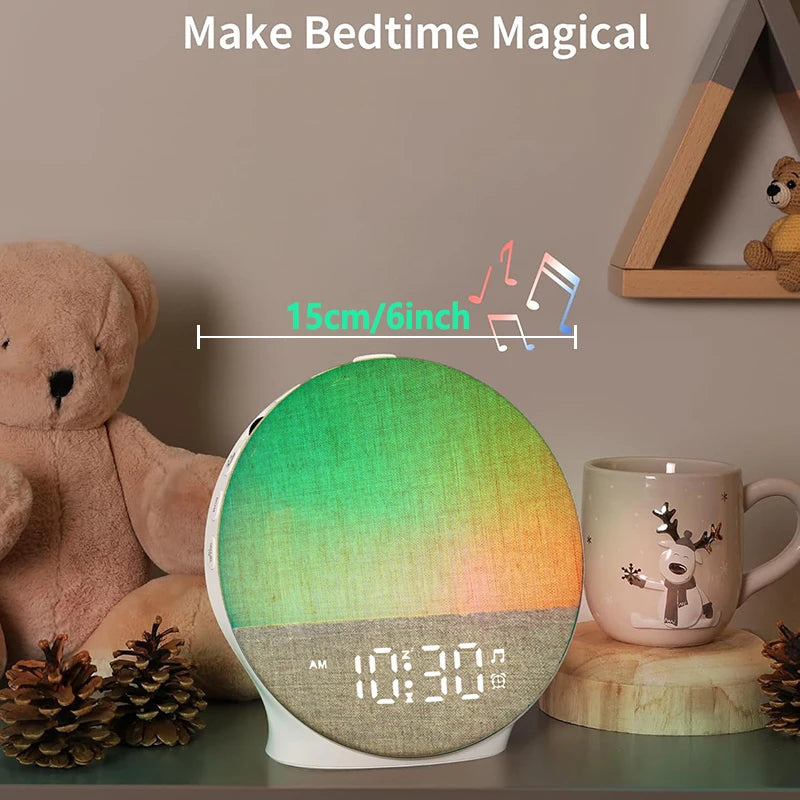 Réveil Lumineux Simulateur d’Aube – Lampe LED Multicolore avec Sons Relaxants