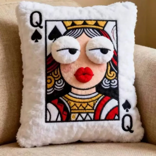 Coussin décoratif cartes à jouer – Modèle brodé doux style vintage pour salon