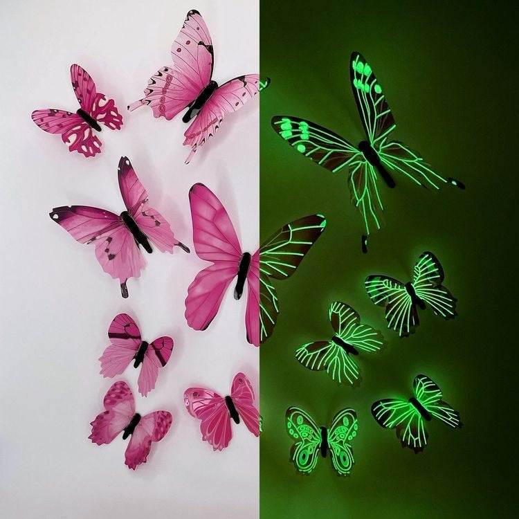 12/24pcs Papillon 3D Fluorescent