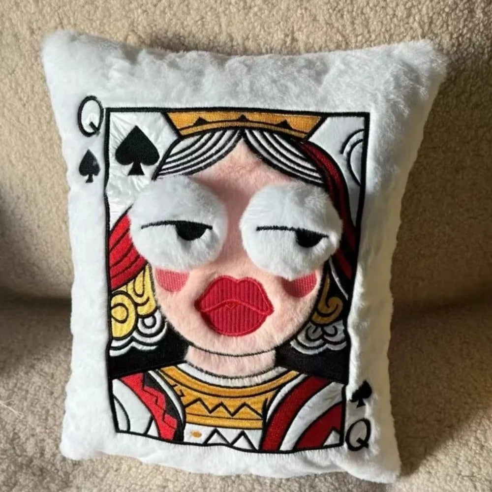 Coussin décoratif cartes à jouer – Modèle brodé doux style vintage pour salon
