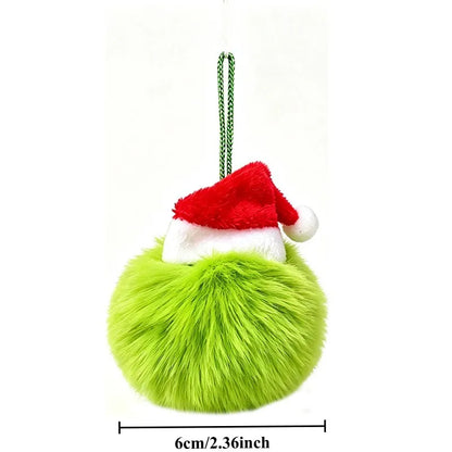 Lot de 12 Boules de Noël Elf en Peluche Verte avec Chapeau Rouge