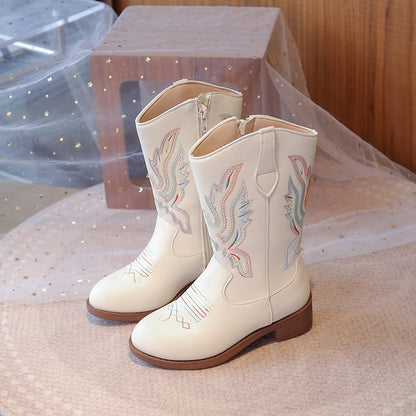 Bottes western hautes pour enfant en cuir PU – Broderies cowboy