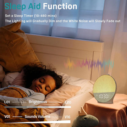 Réveil Lumineux Simulateur d’Aube – Lampe LED Multicolore avec Sons Relaxants