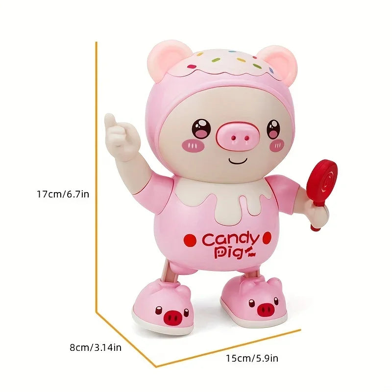 
Jouet cochon dansant lumineux rose et bleu avec musique, oreilles éclairées et sucette, présenté sur une scène avec des notes de musique colorées. Jouet interactif éducatif pour bébé et jeune enfant favorisant l'éveil sensoriel et le divertissement.
