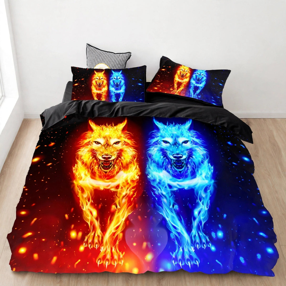 Juego de cama de león, tigre y lobo