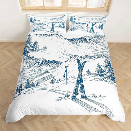 Ski Winter Sports Skiing Snow Mountain Bedding Set