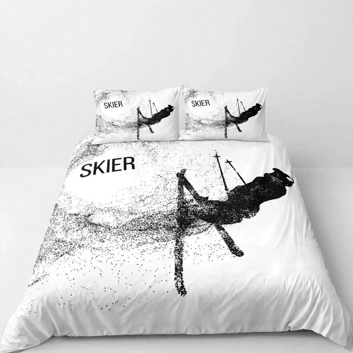 Juego de ropa de cama de esquí, deportes de invierno, esquí, nieve y montaña