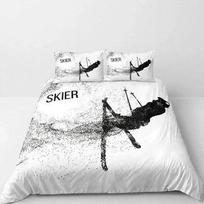 Juego de ropa de cama de esquí, deportes de invierno, esquí, nieve y montaña