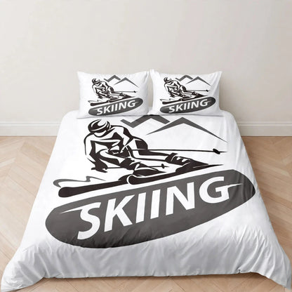 Juego de ropa de cama de esquí, deportes de invierno, esquí, nieve y montaña