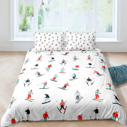 Juego de ropa de cama de esquí, deportes de invierno, esquí, nieve y montaña